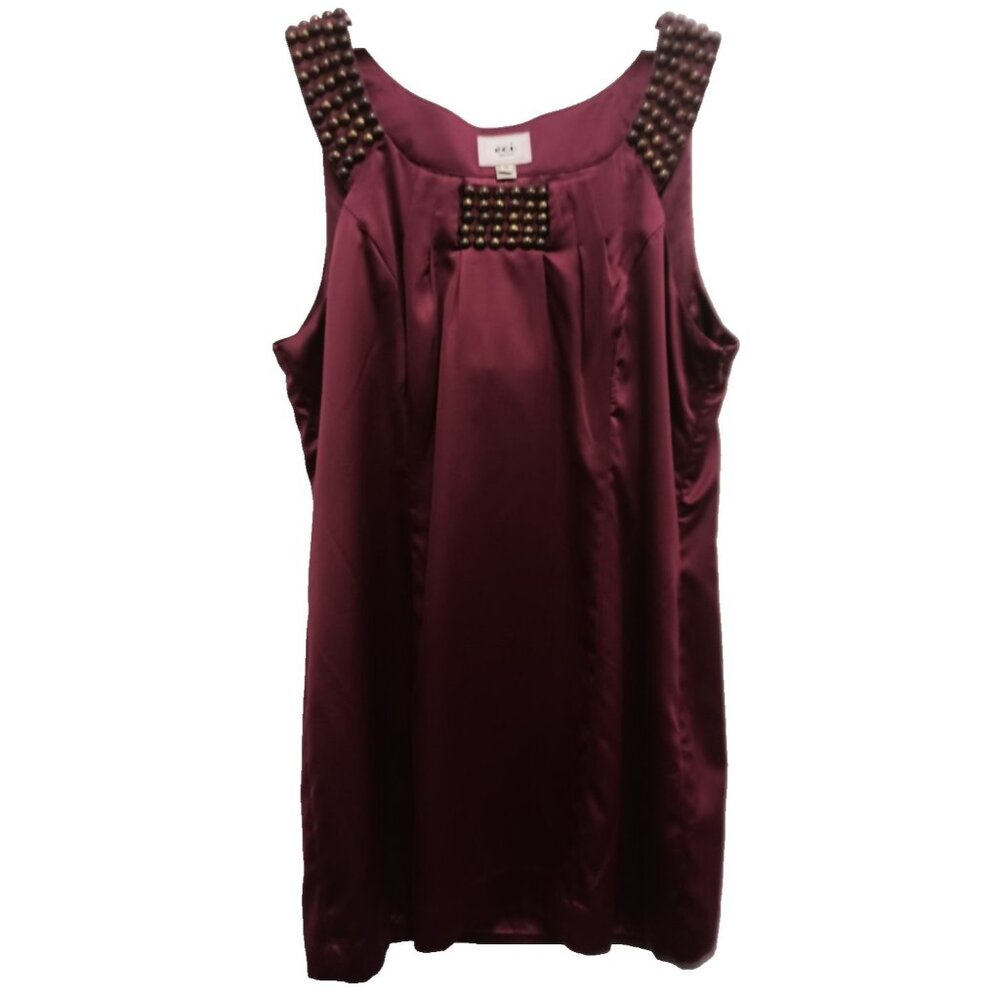 ECI New York Womens Top Sz 10 Raspberry Beaded Satin Stretch Sleeveless New